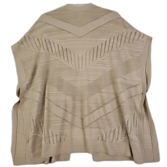 Chico's ~Woman S/M~ Beige/Tan Knit Short Sleeve Kimono Open Front Cotton Blend. - Picture 9 of 11